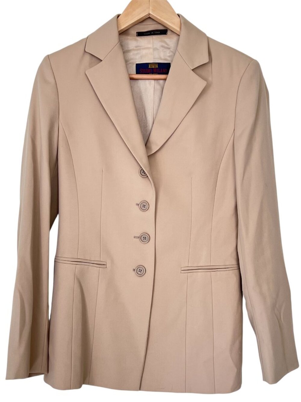 VTG Studio Milano Italy 100% Virgin Wool Tailored Blazer 4-button 90s Y2K Tan 4